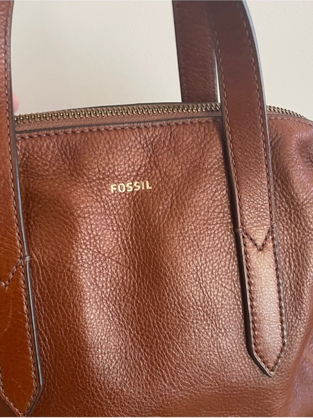 Fossil Chestnut Brown Pebbled Leather Crossbody Satchel Sydney - Picture 3 of 7